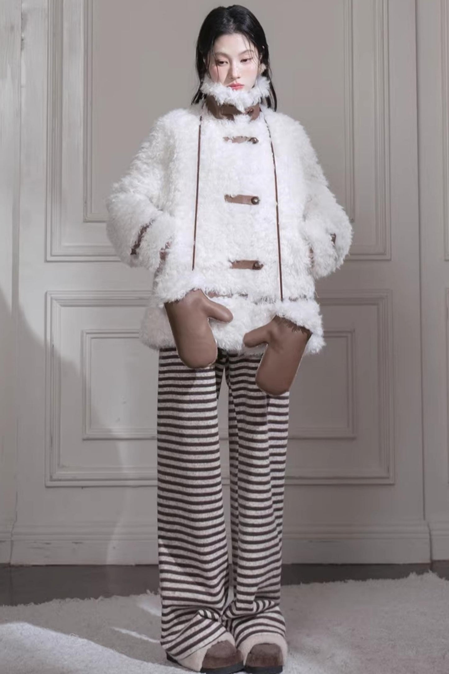 Velvet Curly Fur Coat Set