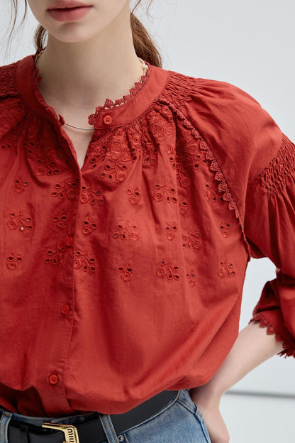 French Embroidered Cut-Out Lace Top