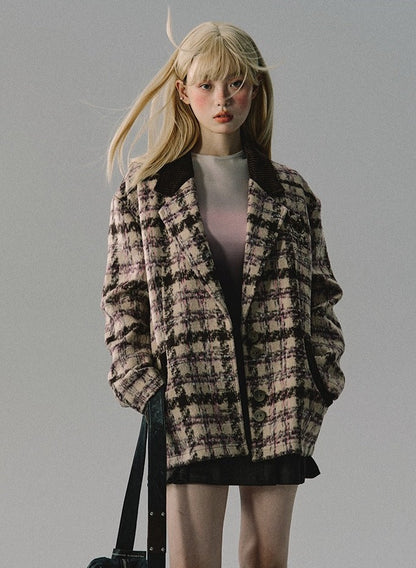 Vintage embroidered khaki check Coat