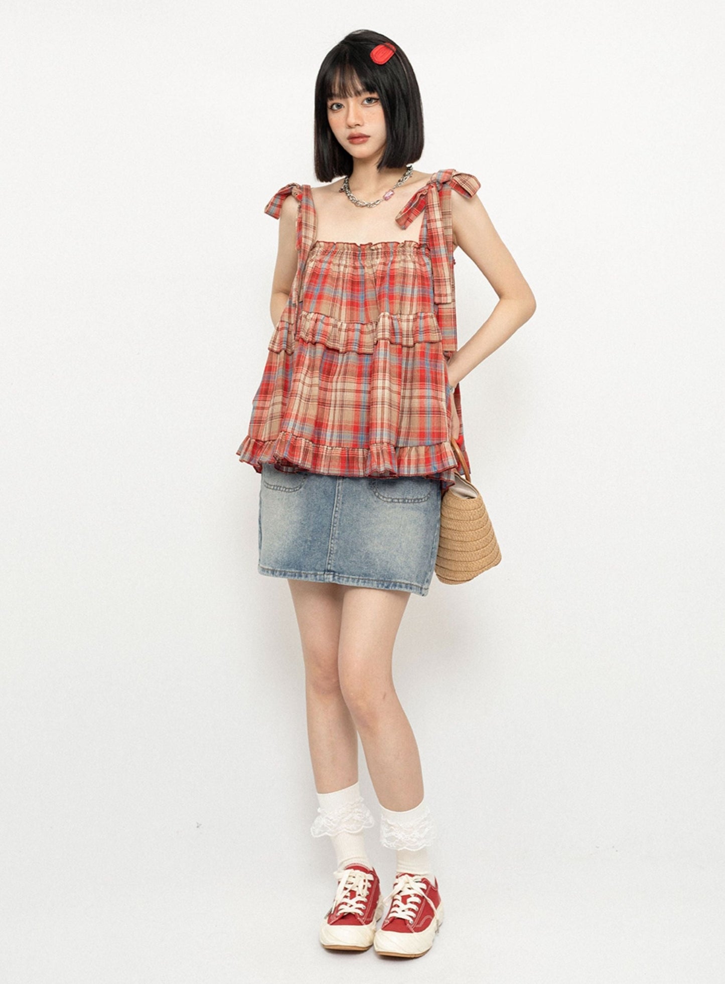 Pocket Slit Flap Design Denim Skirt