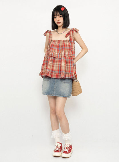 Pocket Slit Flap Design Denim Skirt