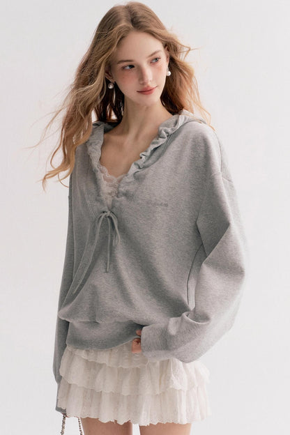 Pleated Hooded Sweatshirt Set-Up