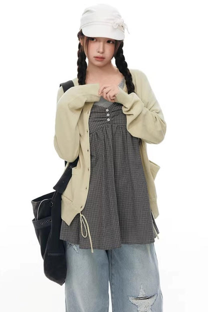 Elastic Knit Button Cardigan