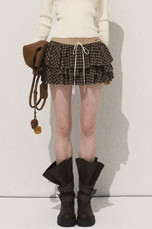 Shrine Plaid Woolen Cake A-Line Skirt