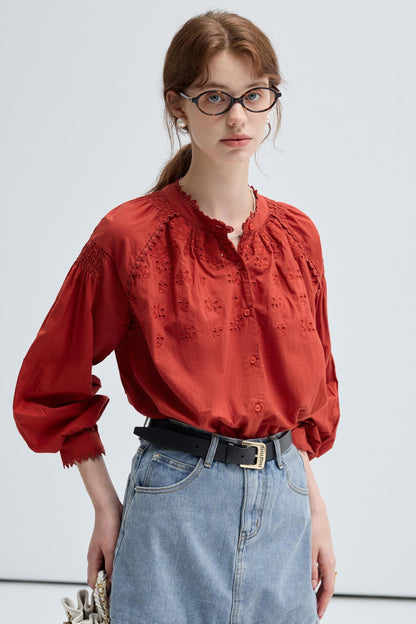 French Embroidered Cut-Out Lace Top