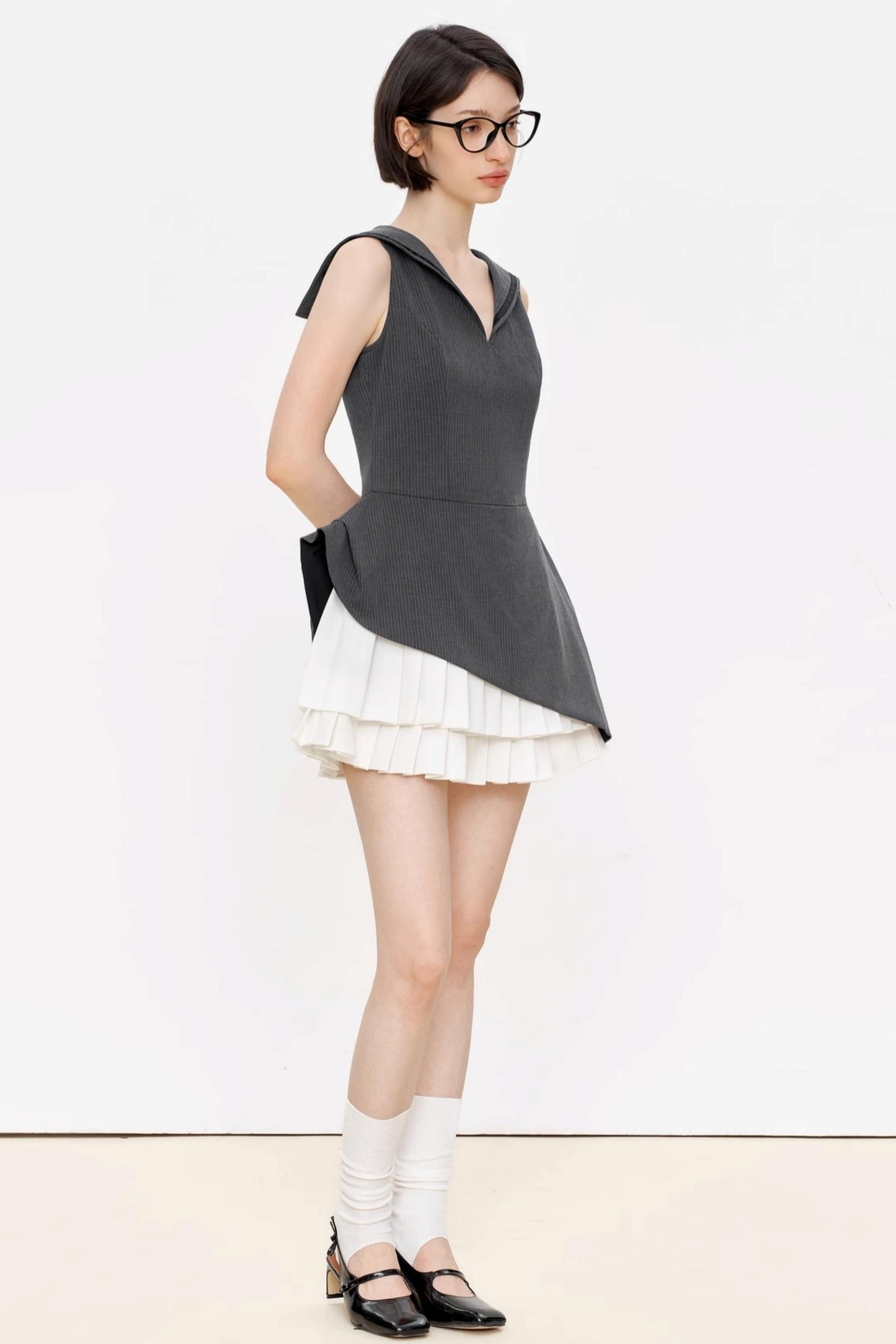 Positive Navy V-Neck A-Line Dress