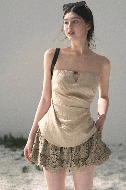 Floral Hollow-Out Puffy Skirt