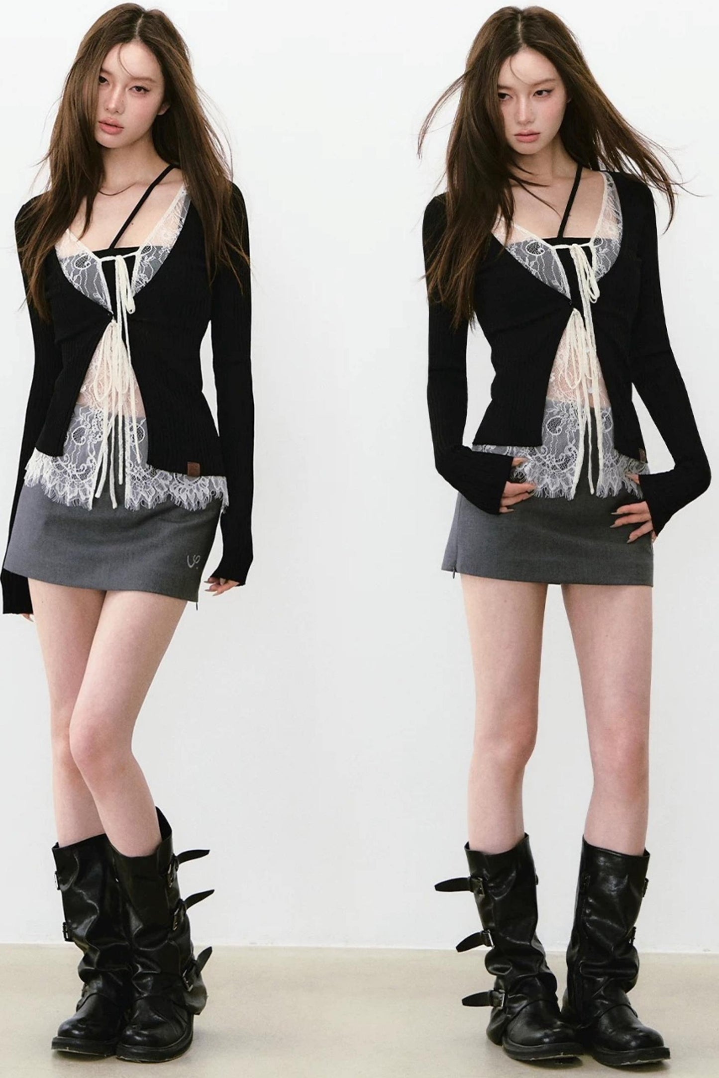 Lace Splicing Woolen Cardigan Top