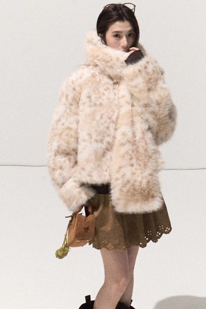 Girlish Leopard Print Fur Coat Set-Up