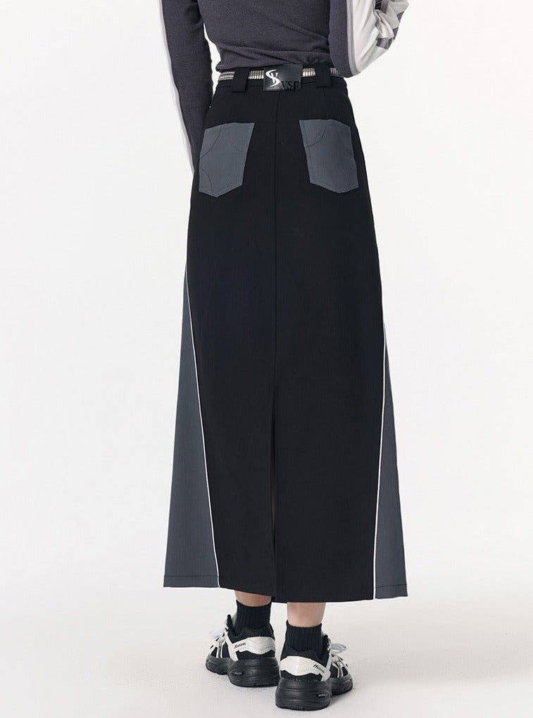 Design Sporty Patchwork Contrast Long Skirt