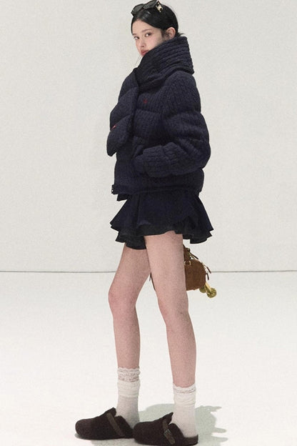 Plaid Color-Blocked A-Line Skirt