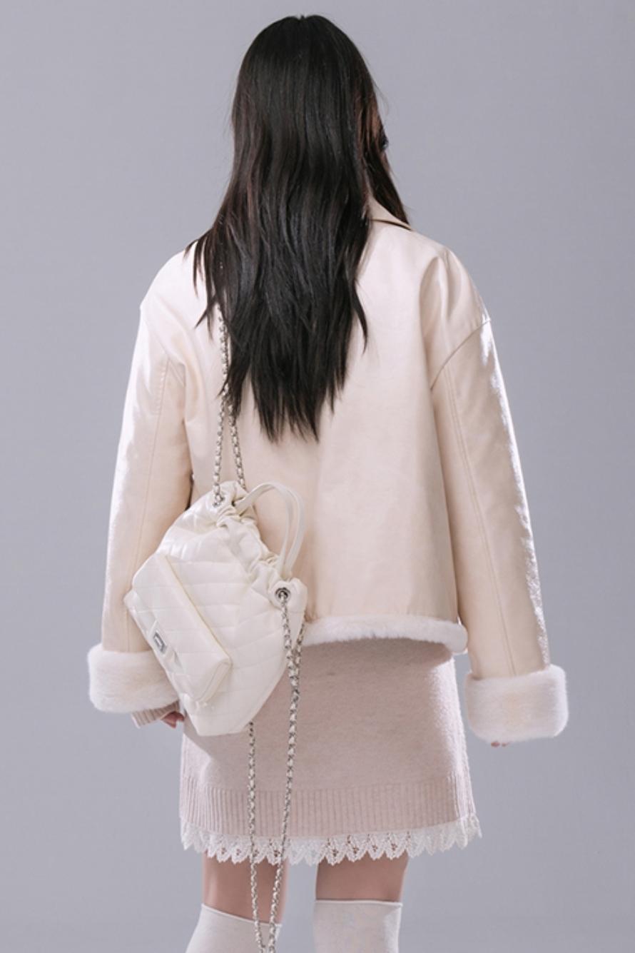 COTRE oak cream wool panelled leather coat