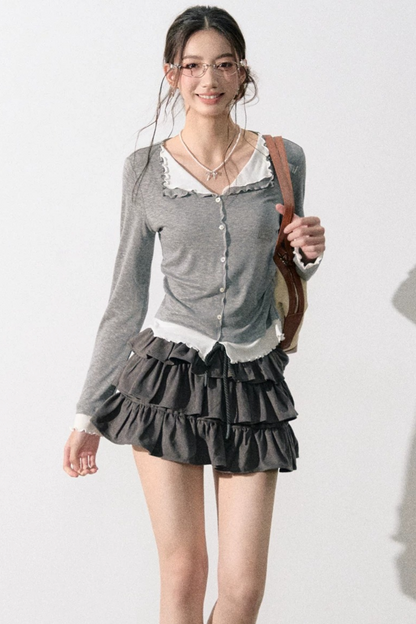 Miu-Style Collared Knit Sweater