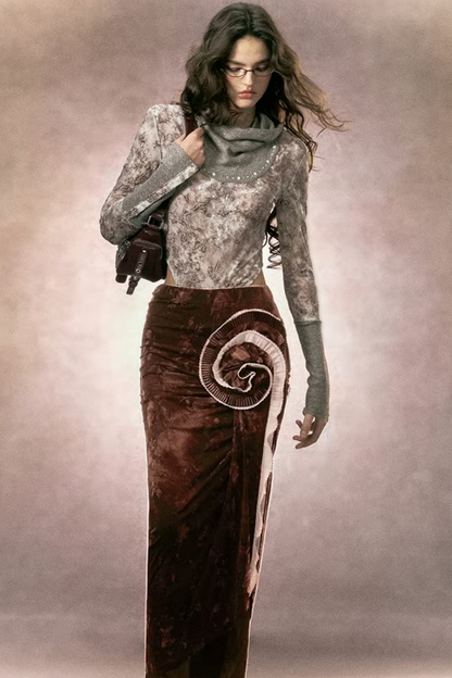 Retro Pink Knit Top Skirt Set-Up