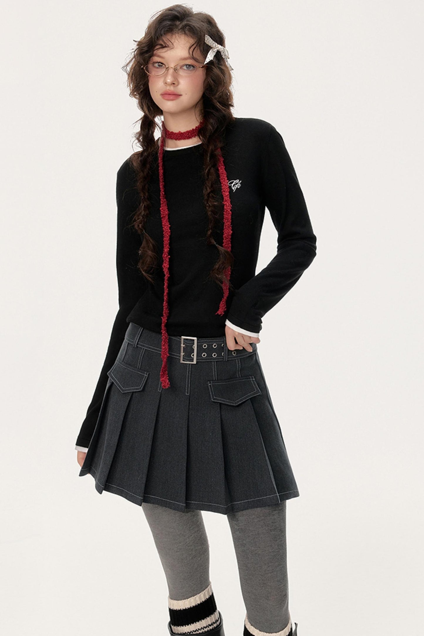 Topline Pleated A-Line Skirt