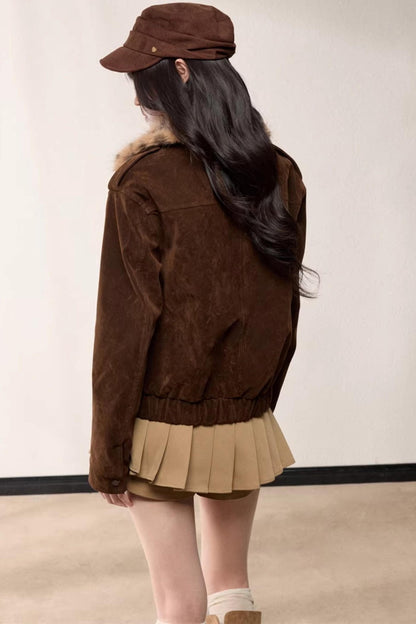 Leopard Print Fur Collar Jacket