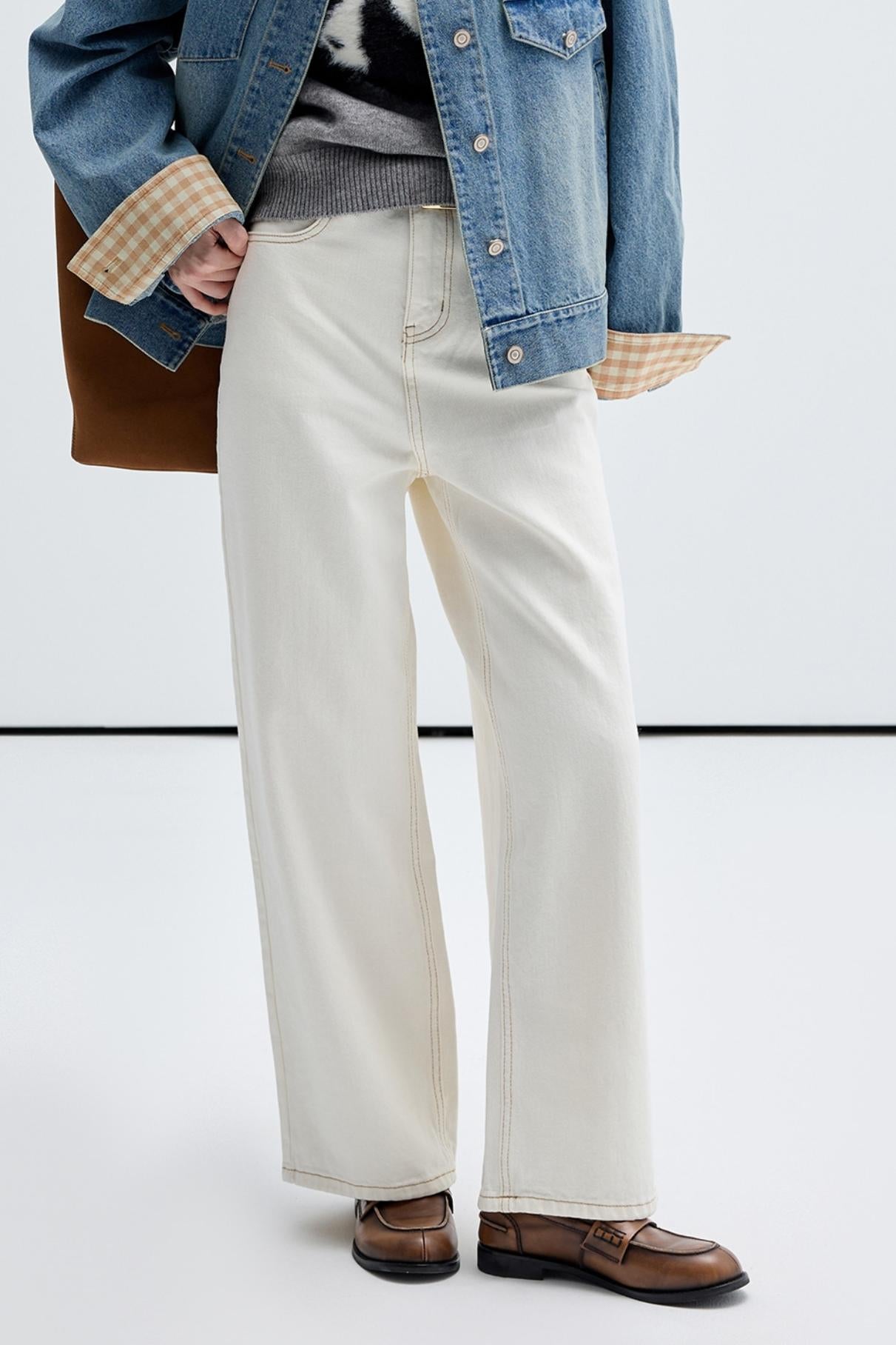 White Wide Leg Cotton Jeans