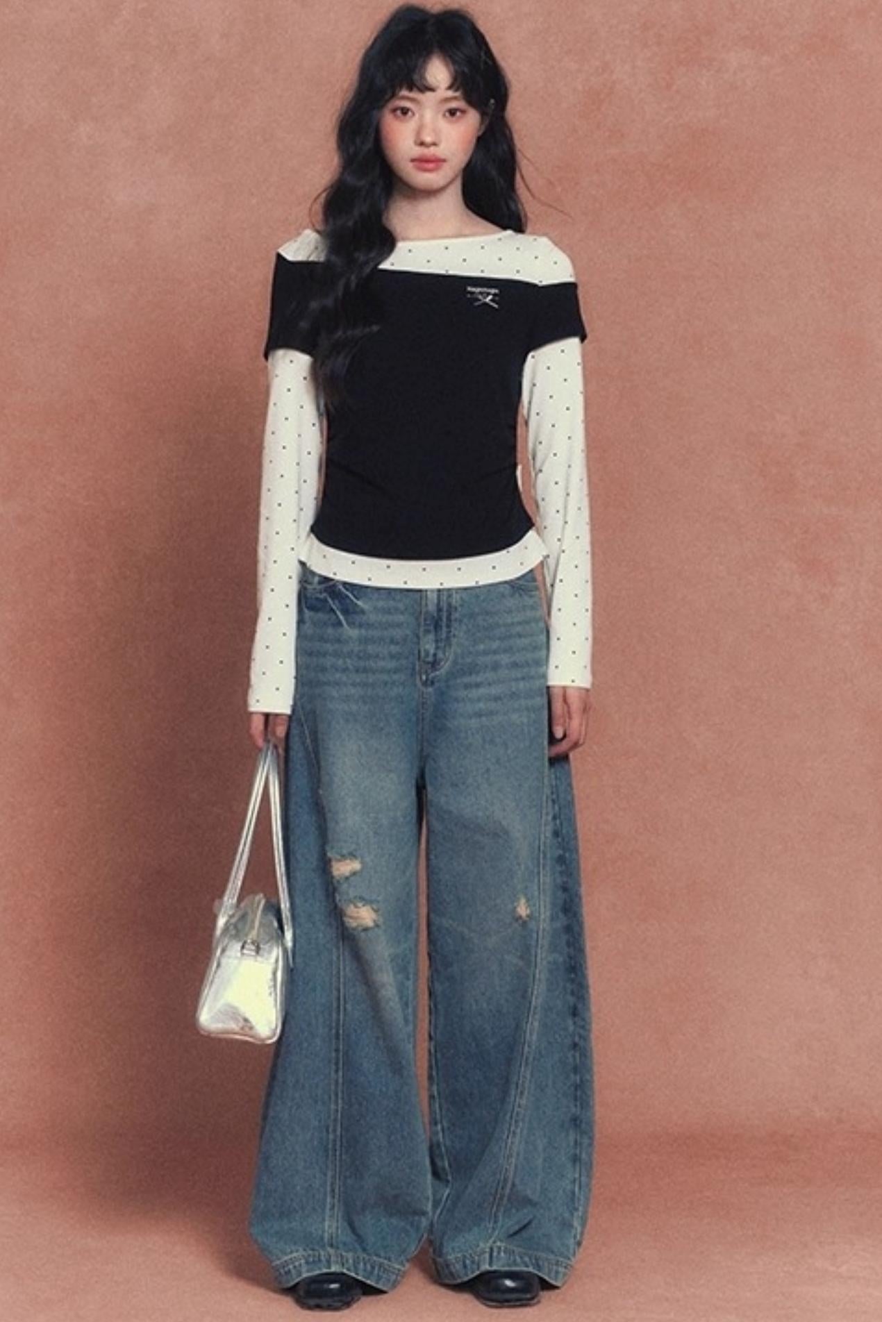 Slim Patchwork Long-sleeved Top