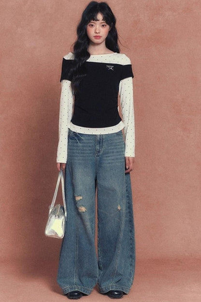 Slim Patchwork Long-sleeved Top