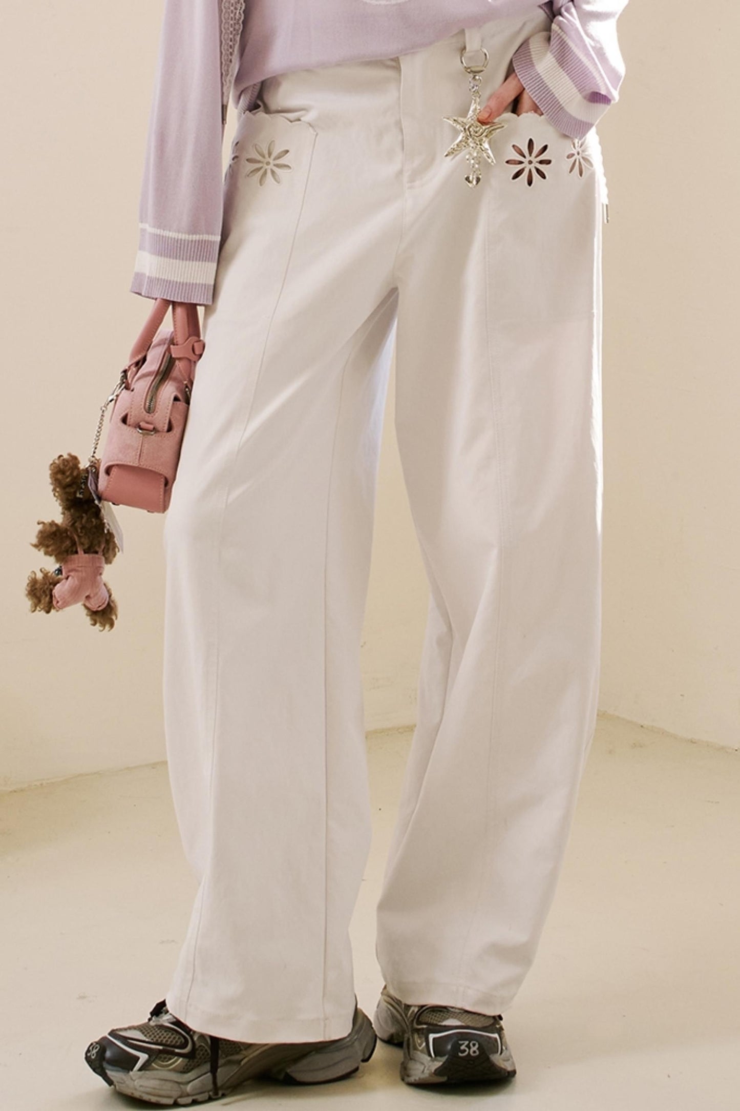 Embroidered Denim Scimitar Pants