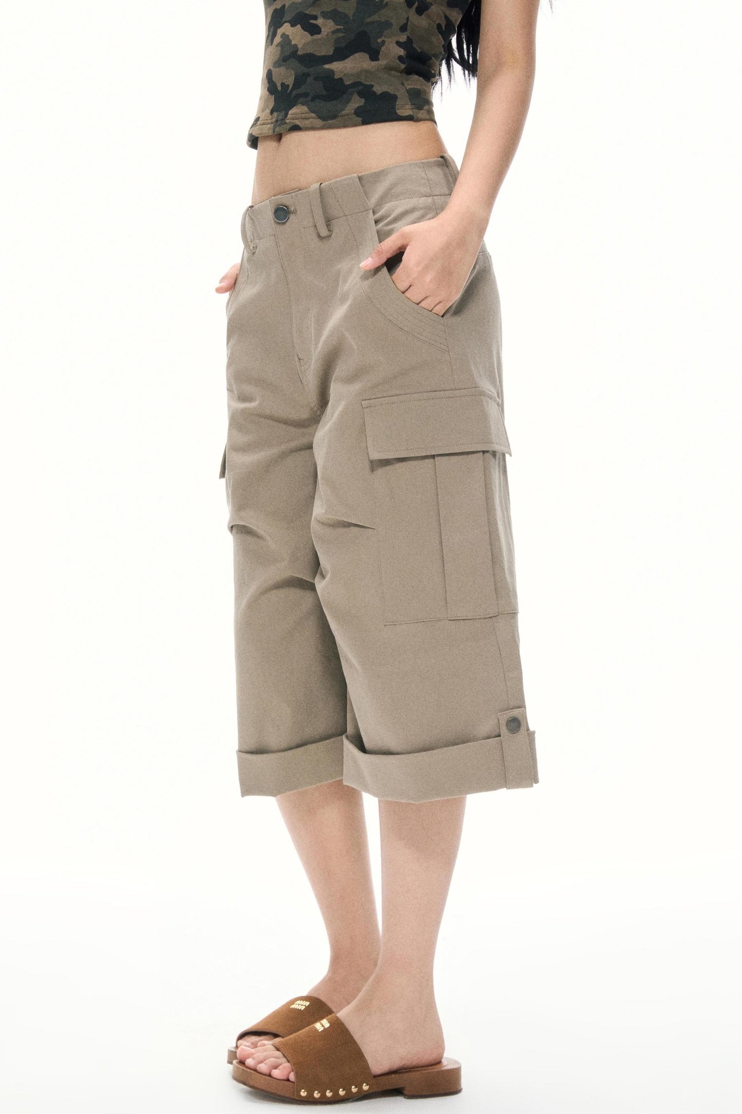 Khaki Wide-Leg Work Pants