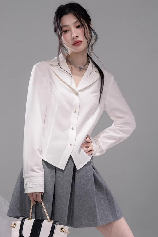 Cloud White Waist-Cinching Shirt