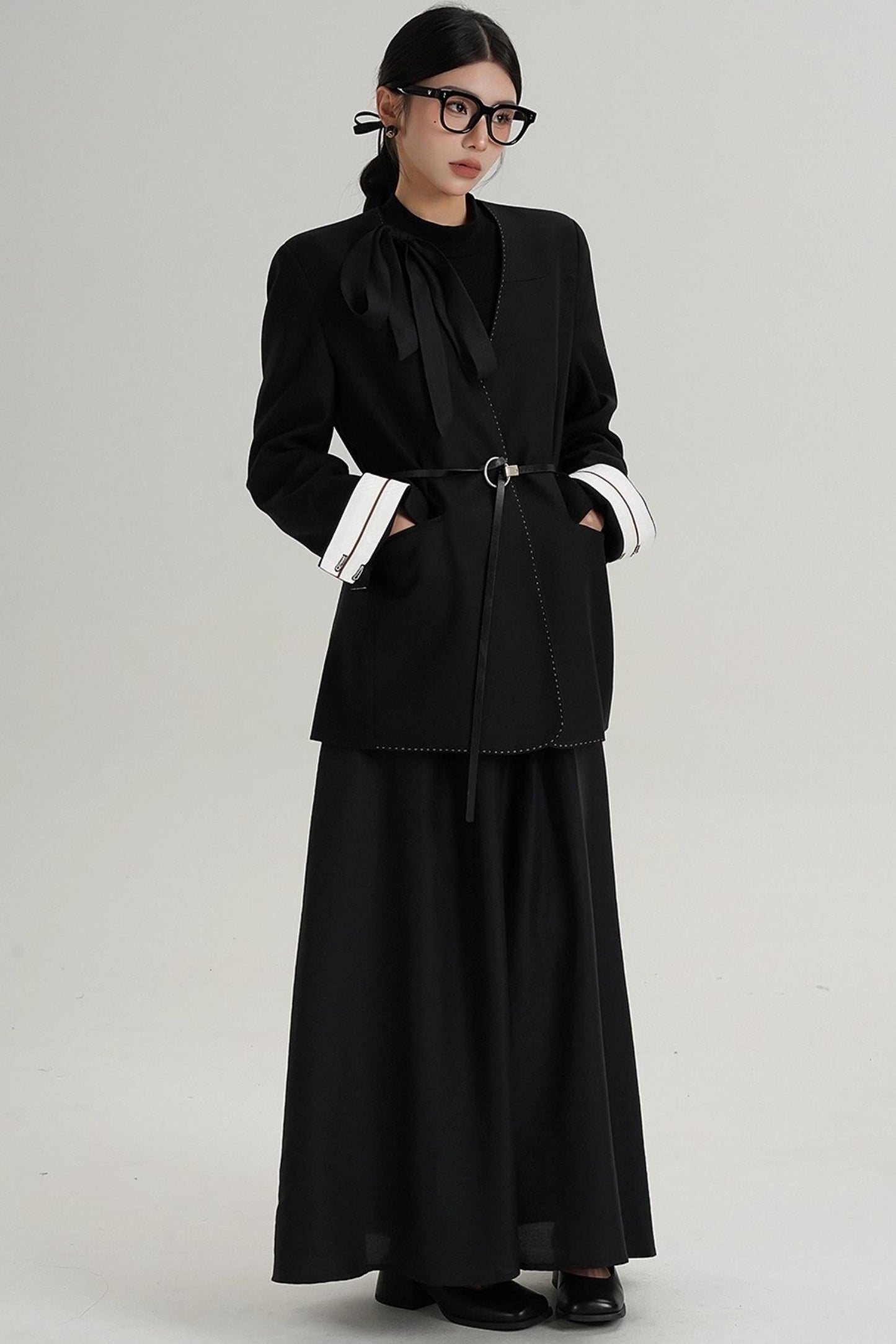 High-End Belted Long Sleeve Blazer