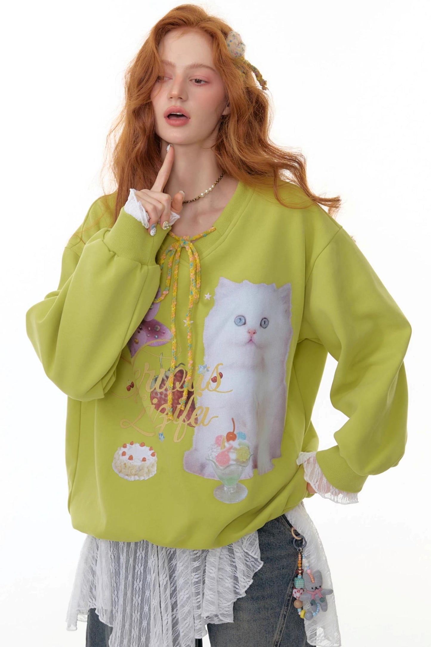American Retro Cat Print Sweatshirt