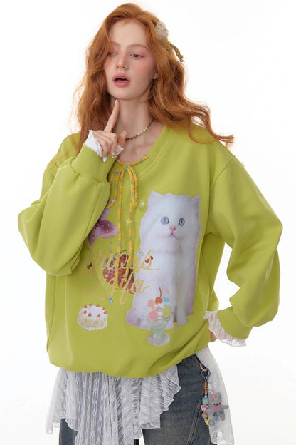 American Retro Cat Print Sweatshirt