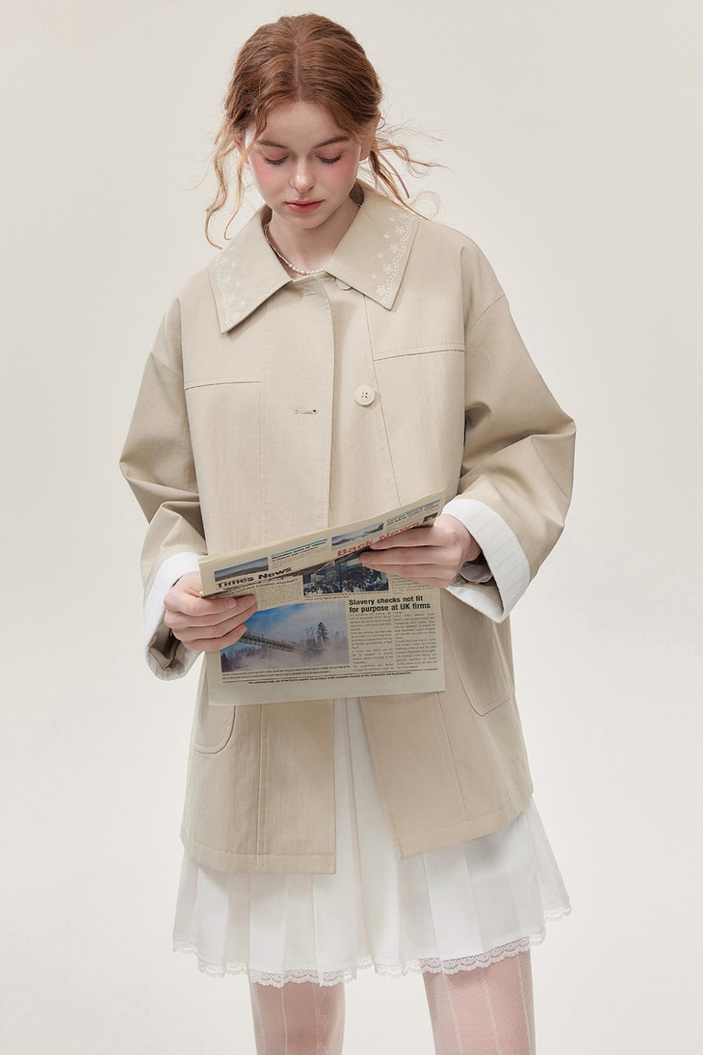 Khaki Embroidered Trench Coat