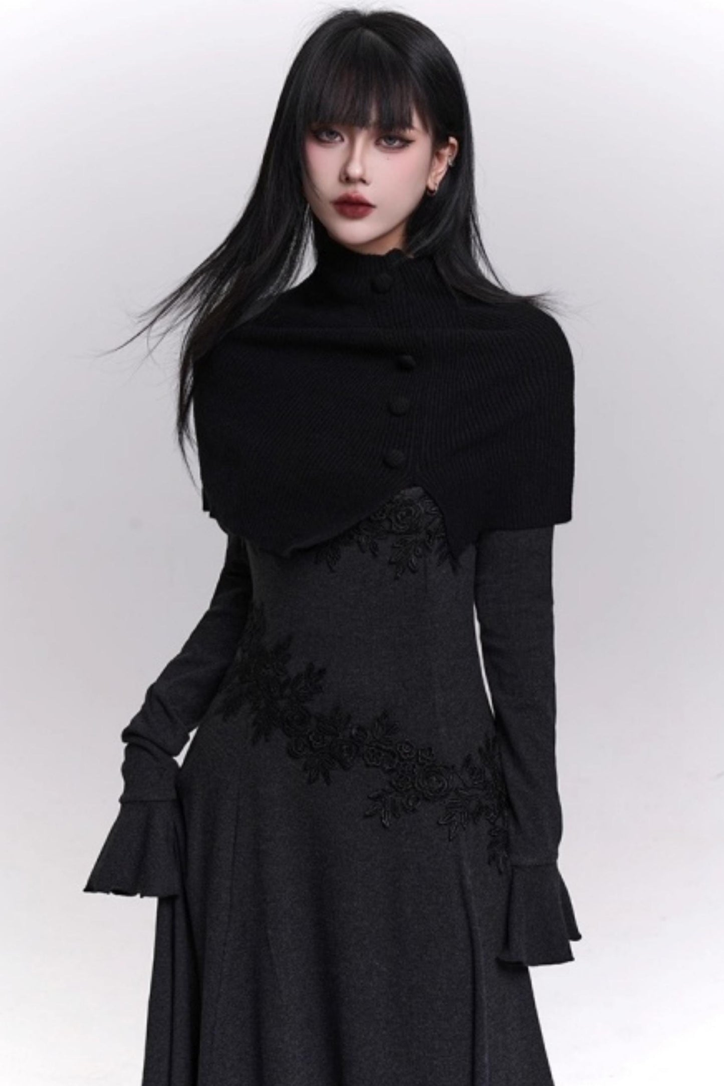 Gray Off-Shoulder Knitted Dress