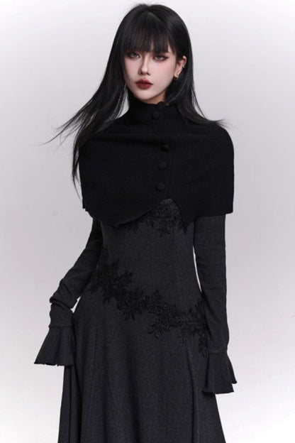 Gray Off-Shoulder Knitted Dress