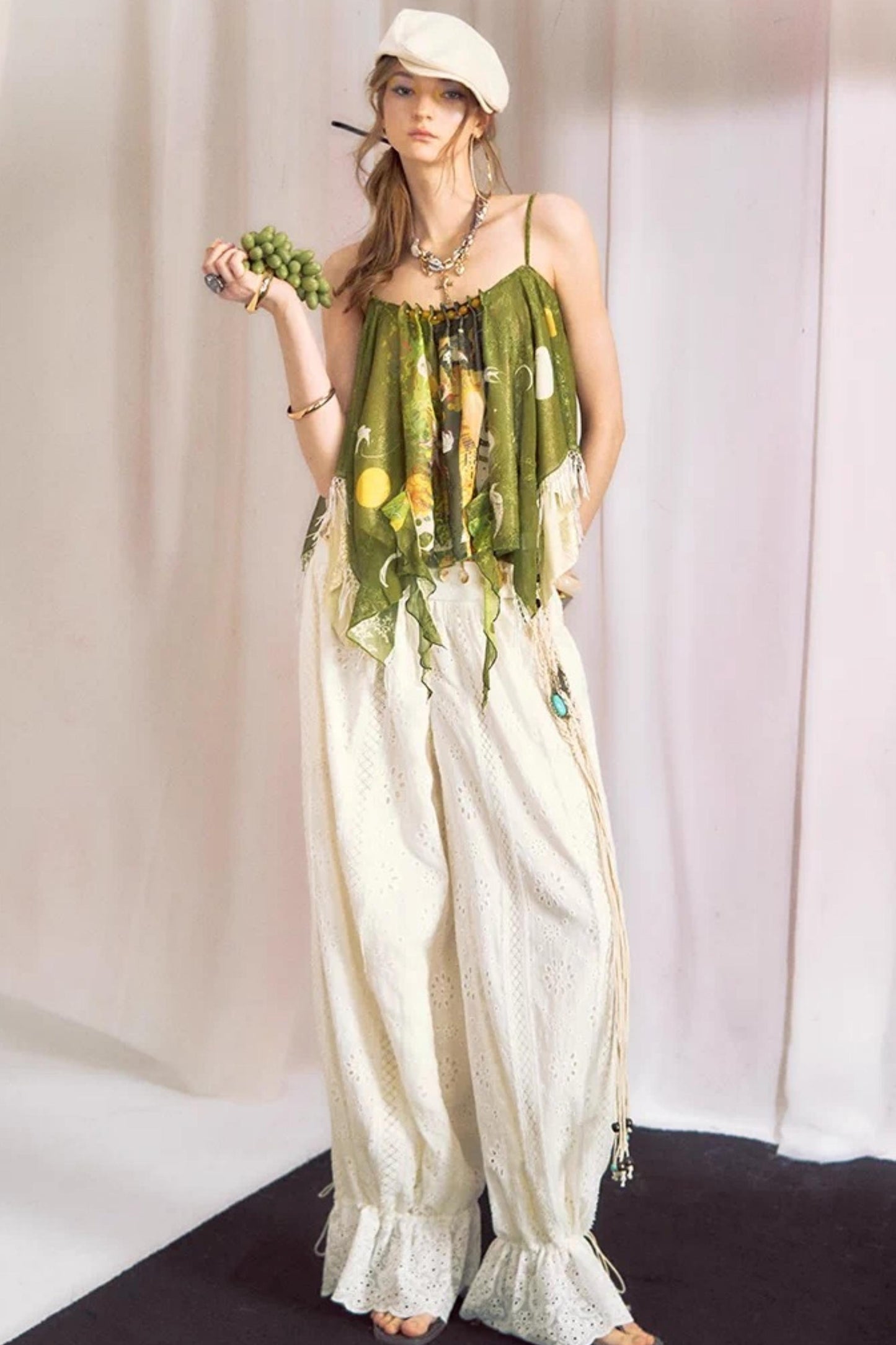 Cotton-Feel Lace Lantern Pants