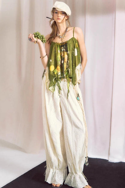 Cotton-Feel Lace Lantern Pants