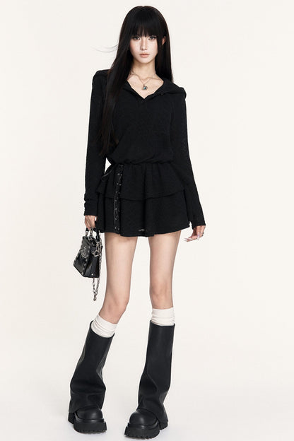 Dark Casual Long Sleeve Knitted Midi Dress