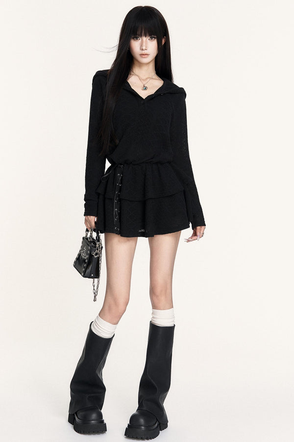 Dark Casual Long Sleeve Knitted Midi Dress