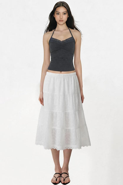 Dark Gray Lace Ruched Top