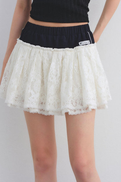 Color-Block Lace Tiered Skirt