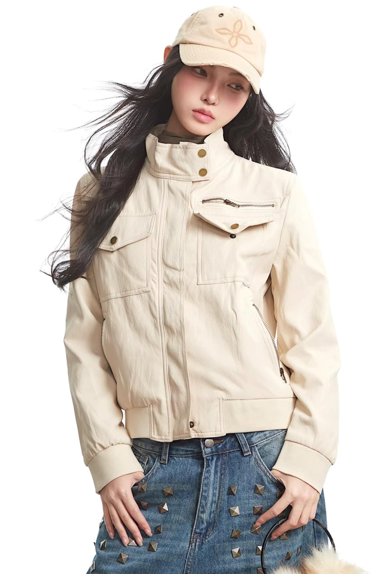 Apricot Leather Autumn Jacket