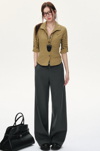 Slim Fit Mid-Sleeve Checked Top Set-Up