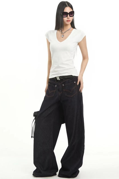 Black Slim-Fit V-Neck Top