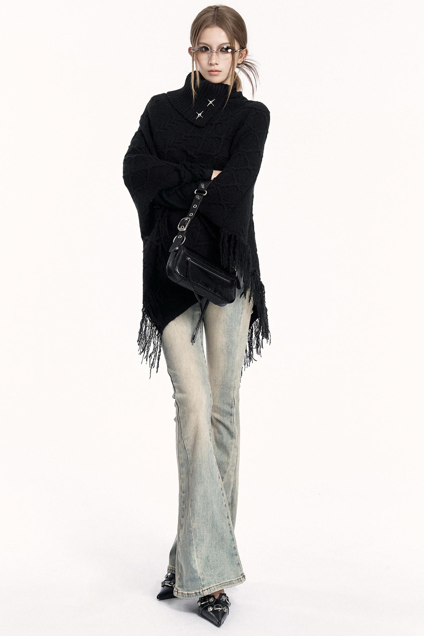 Vintage Knit Turtleneck Cape Cardigan