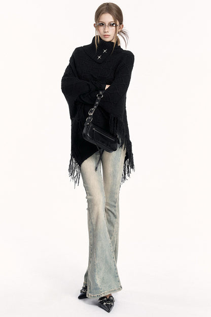 Vintage Knit Turtleneck Cape Cardigan