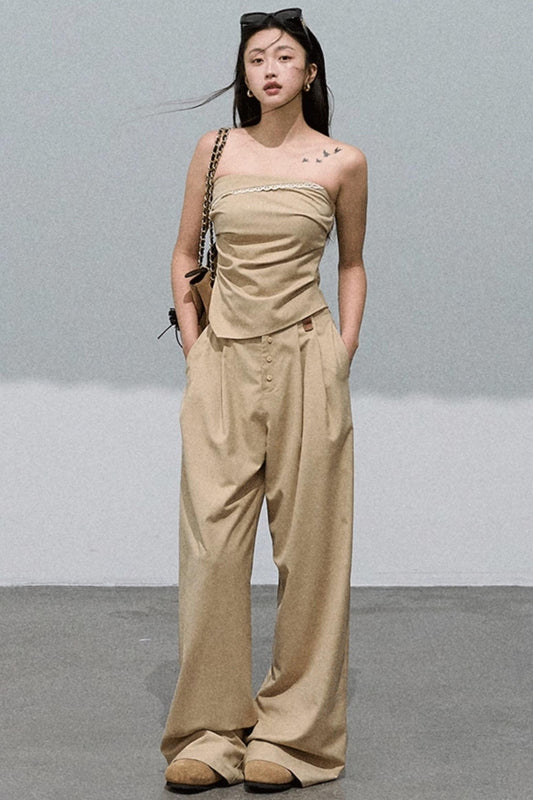 Waist-Cinched Wide-Leg Pants Set-Up