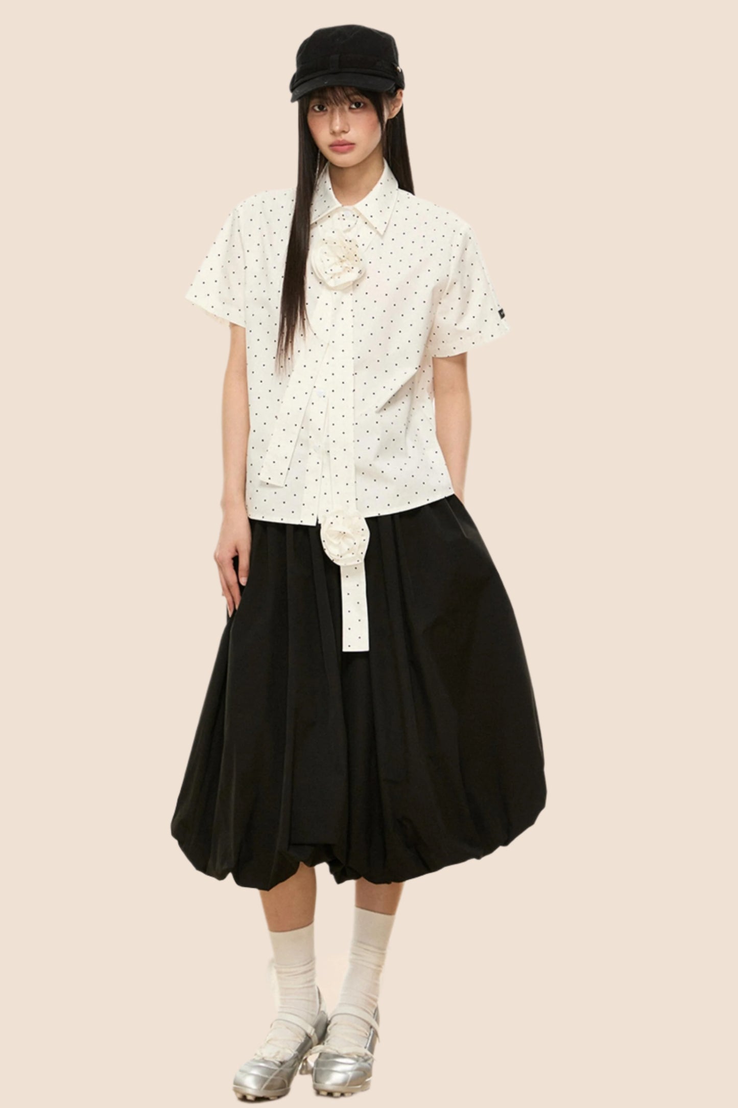 Polka Dot Flutter Sleeve Blouse