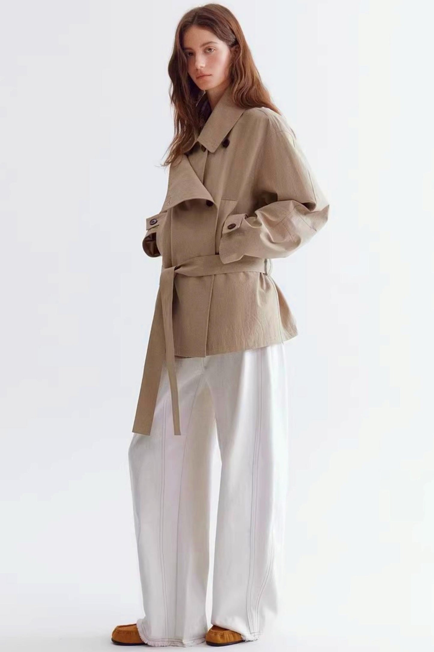 Double-Breasted Lace-Up Trench Coat