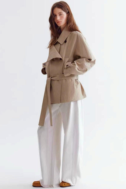 Double-Breasted Lace-Up Trench Coat