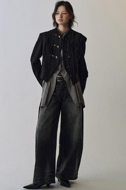 Gray Black Straight Leg Jeans Pants