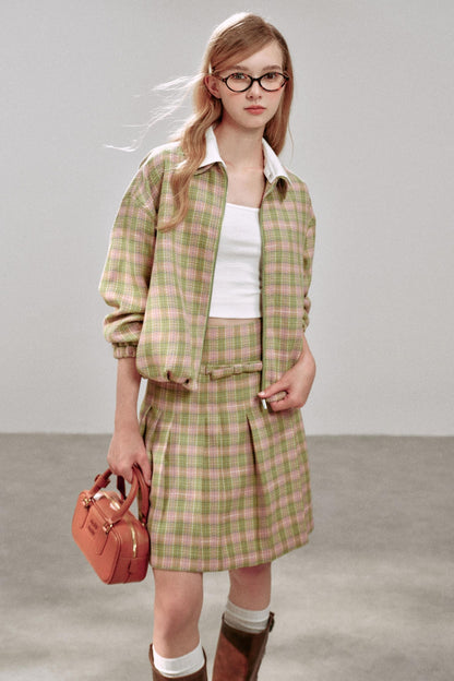 Pink Green Plaid Flower Jacket