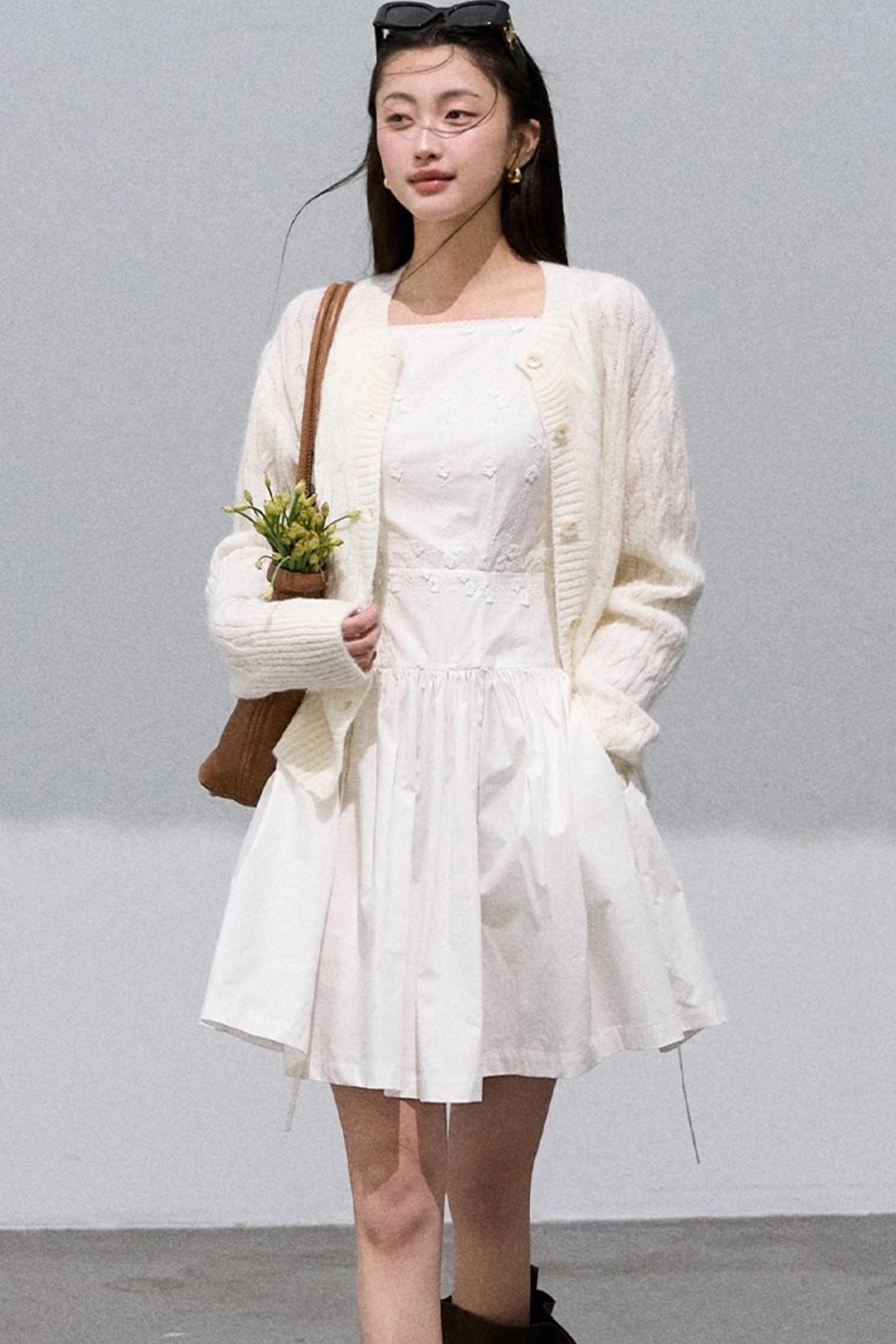 Three-Dimensional White Slip Dress